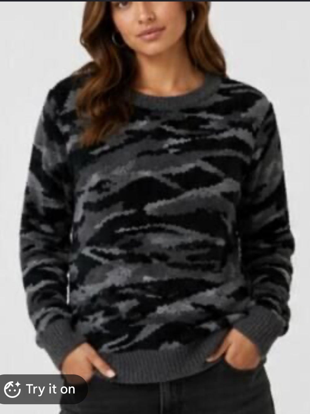 NWT Barefoot Dreams CozyChic Seaside Crew Neck Pullover Carbon Camo Size S